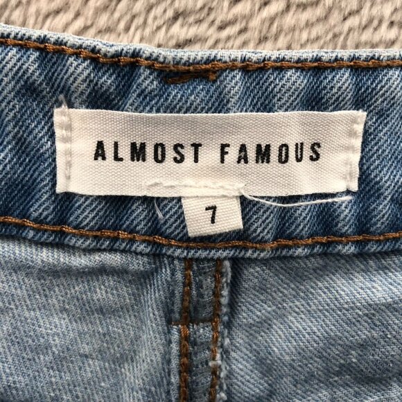 Almost Famous Womens Jeans Size 7 Blue Denim Light Wash Wide Leg Distressed - Picture 3 of 15